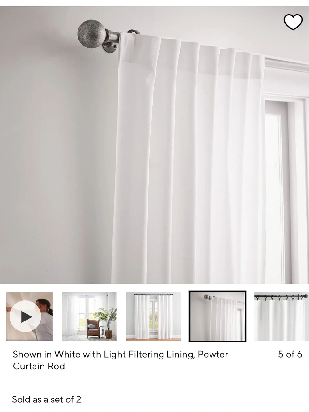 Pottery Barn White Curtains - 4 panels